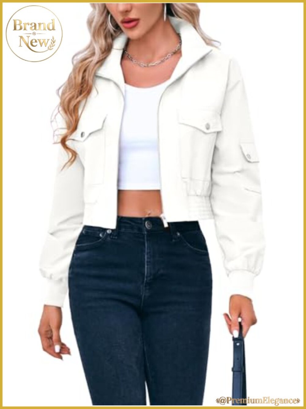 Fisoew Women's Cropped Bomber Jacket Zip Up Lightweight Athletic Windbreaker